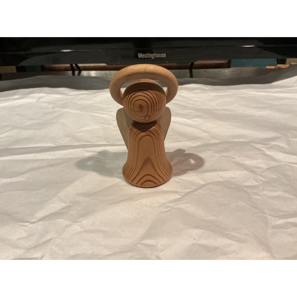 Aarikka Finland Wooden Angel Figurine Natural Pine Wood Nordic Christmas Decor‎